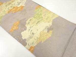 アンティーク　波車に花古典柄模様刺繍昼夜帯（材料）